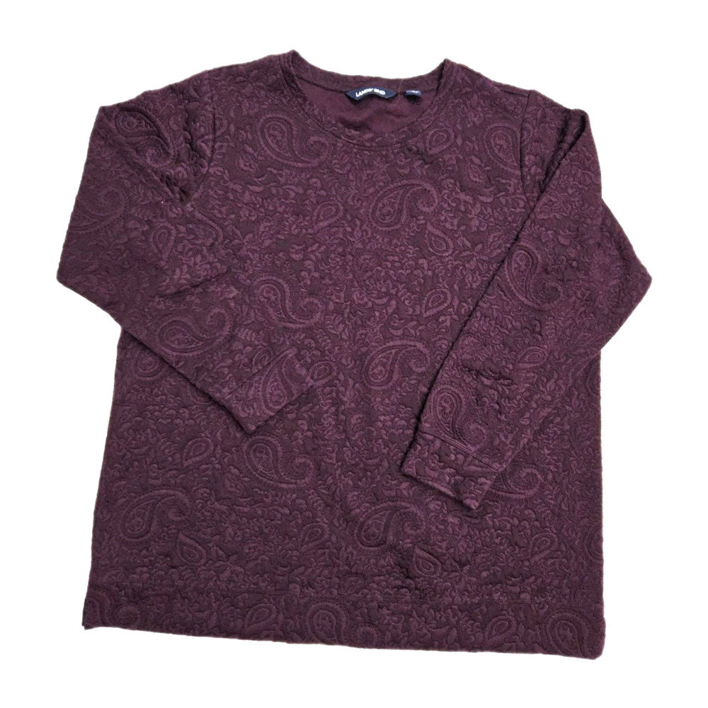 Lands End Women's 1X Burgundy Textured Top Paisley Jacquard Stretch Blouse